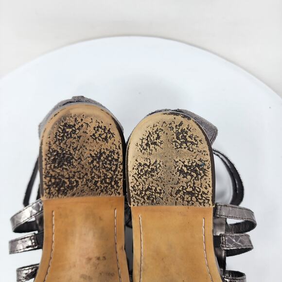 Sam Edelman Kendra Gladiator Sandal 8M Pewter Silver Snake Embossed Heel Zip - Picture 13 of 13